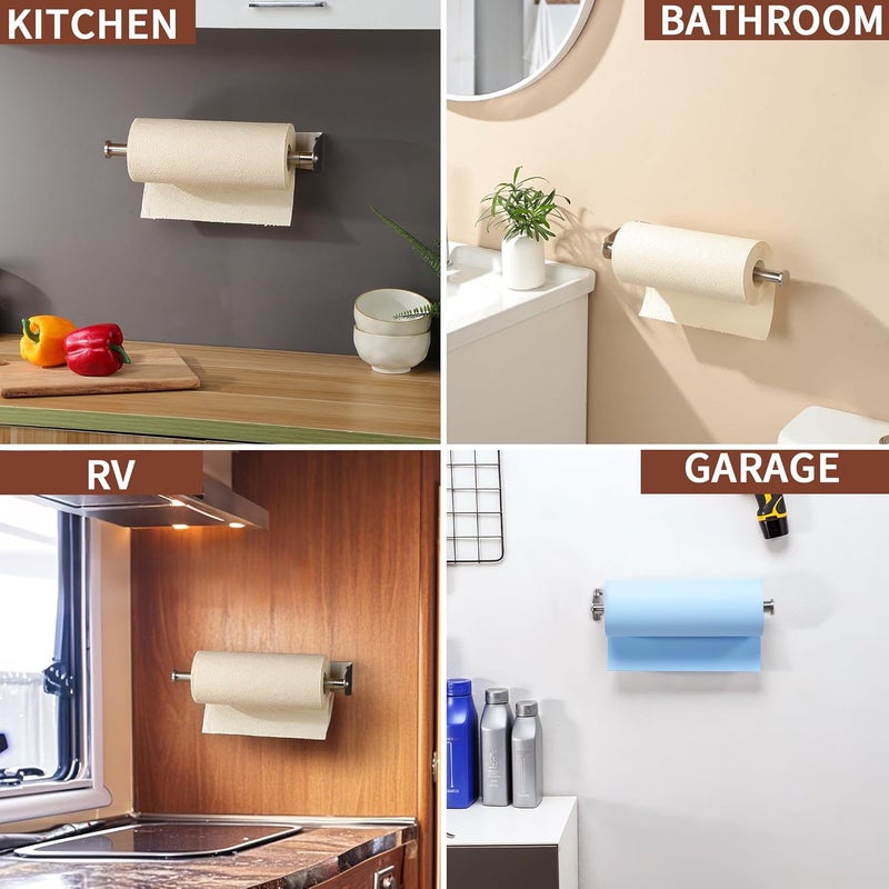 SUNTECH Paper Towel Holder Under Cabinet, One Hand Tear, Self-Adhesive or Drilling Paper Towel Rack Wall Mount for Kitchen, Stainless Steel - Image 4
